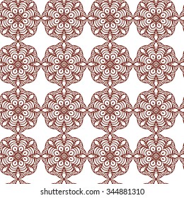 Indian Ornamental Hund Drawno Henna Tattoo Mandy doodle seamless pattern vector batskground