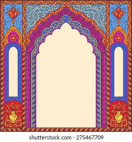 Indian ornamented arch. Color red and blue.