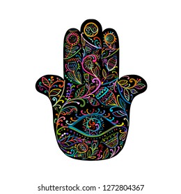 Indian ornate hand Hamsa, symbol.