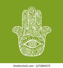 Indian ornate hand Hamsa, symbol.