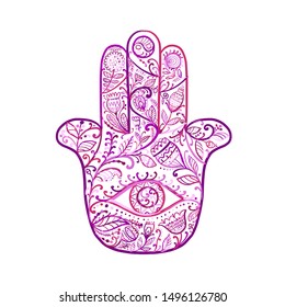 Indian ornate hand Hamsa, symbol.