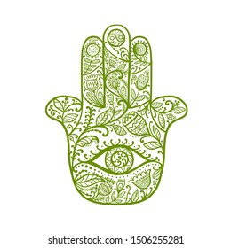 Indian ornate hand Hamsa, symbol.