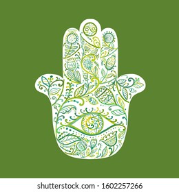Indian ornate hand Hamsa, symbol. Vector illustration