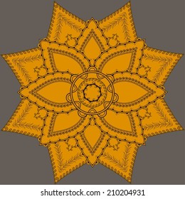 Indian ornate mandala. Doily round lace pattern, circle background with many details, looks like crocheting handmade lace, lacy arabesque designs.Orient traditional ornament. Oriental motif