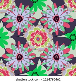 Indian, ottoman motifs. Multicolor pattern in turkish style. Design in pink, gray and white colors. Seamless ceramic tile with colorful patchwork.