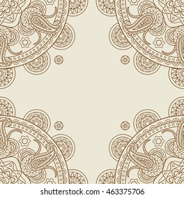 Indian paisley boho floral corners frame. Vector illustration