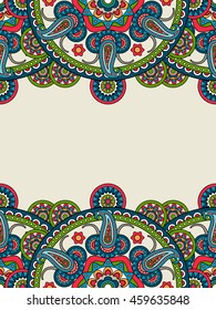 Indian paisley boho mandalas frame, vertical format. Vector illustration