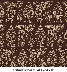 Indian Paisley Ethnic Floral Seamless Vector Pattern, Vintage Oriental Motif Print for Chintz fabric or Batik Indonesia Sarong, Arabesque Design