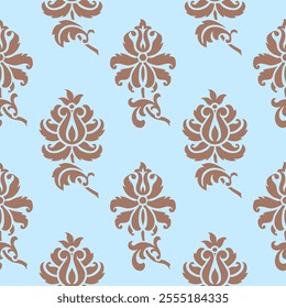 Indian Paisley Floral Seamless Vector Pattern in Mocha Mousse Color, Vintage Oriental Motif Print for Chintz fabric or Batik Indonesia Sarong, Arabesque Design