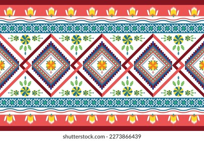 Indian paisley , flower motif, Geometric pattern in ethnic style seamless Ikat tribal seamless pattern. Ethnic Aztec fabric carpet. Geometric Pattern for textile. Vector abstract seamless.
