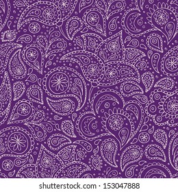 Indian paisley flowers hand drawn pattern. Vector illustration.