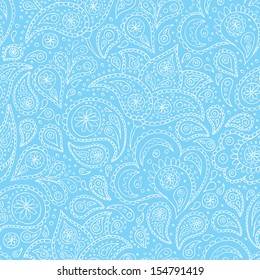 Indian paisley flowers hand drawn pattern. Vector illustration.