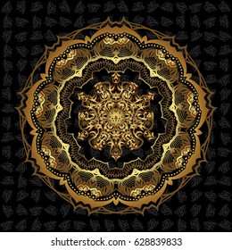 Indian paisley medallion banners. Can be used for textile, greeting card, coloring book, phone case print. Vector ethnic Mandala ornament. Henna tattoo style on a black background.