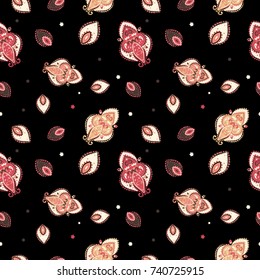 Indian Paisley motifs. Seamless pattern. Henna tattoo style.Can be used for wallpapers, gift wrap, textile, duvets and linens, yoga mat,phone case.