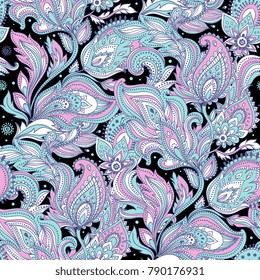 Indian paisley ornament pattern. Ethnic Mandala towel, yoga mat. Vector Henna tattoo style. Can be used for textile, greeting business card background, coloring book, phone case print