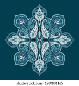 Indian paisley pattern vector. Mandala floral medallion print. Vintage motif design. Damask ornament.