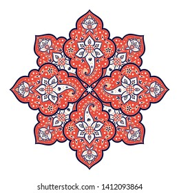 Indian paisley pattern vector. Mandala floral medallion print. Arabesque motif design. Ethnic islamic ornament.