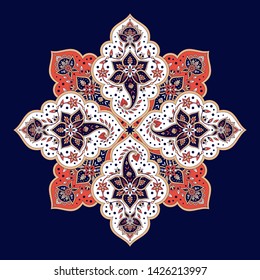 Indian paisley pattern vector. Mandala floral medallion print. Arabesque motif design. Ethnic moroccan ornament.