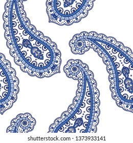 Indian paisley pattern vector seamless. Vintage flower ethnic ornament motif for silk woman clothing fabric. Oriental floral design for classic bedroom textile, yoga clothing, india luxury wedding.
