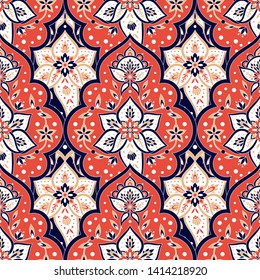 Indian paisley pattern vector seamless. Floral arabesque medallion motif print. Vintage flower ethnic ornament. Oriental design for woman scarf, curtain textile, wallpaper, carpet, blanket.