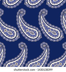 Indian paisley pattern vector seamless. Luxury floral oriental motif. Damask vintage flower ethnic ornament. Oriental design for east wallpaper, india textile, women silk scarf.
