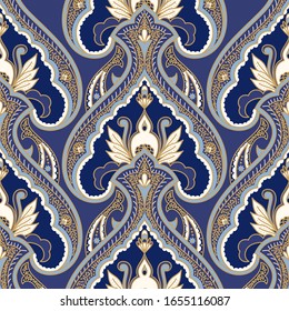 Indian paisley pattern vector seamless. Damask arabesque medallion motif print. Ethnic flower design for yoga woman clothing textile, wallpaper, scarf, rug, curtain, carpet, blanket.