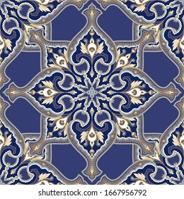 Vector de patrón de cachés indio sin fisuras. Impresión de medallón arabesco Damask. Diseño de Mandala oriental para ropa de yoga textil, papel pintado, pañuelo, alfombra, cortina, alfombra, manta.