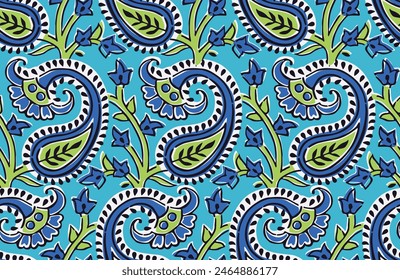 INDIAN PAISLEY SEAMLESS FLORAL AJRAKH PATTERN BLOCK PRINT PATTERN JAIPUR PRINT BACKGROUND DIGITAL PRINTING TEXTILE PATTERN