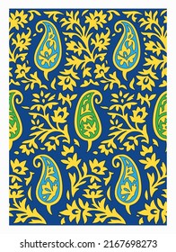 Indian paisley seamless pattern with buta, boteh flowers and leaves in traditional style. Asian plant and floral pattern