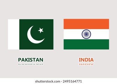 INDIAN AND PAKISTANI FLAG ISOLATED ON GREY BACKGROUND. INDIA VS PAKISTAN. PAKISTAN VS INDIA. 