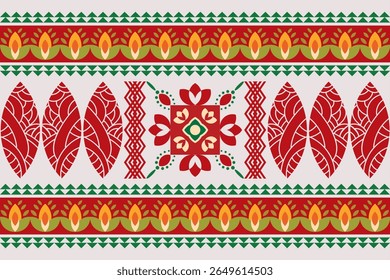 Indian or Pakistani style truck motifs with striking floral and geometric patterns in red, green and yellow. Diwali designs, ethnic textiles, festive backgrounds and truck decorations from South Asia.