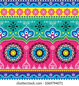 Indian and Pakistani truck art design, Jingle trucks seamless vector pattern, colorful floral repetitive decoration.


Colorful repetitive Diwali background inspired by traditional lorry art