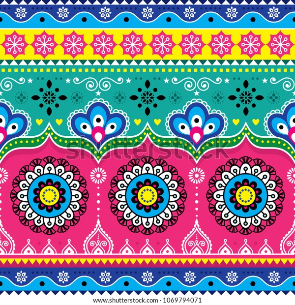 Indian and Pakistani truck art design, Jingle trucks\
seamless vector pattern, colorful floral repetitive\
decoration.\
\
\
Colorful repetitive Diwali background inspired by\
traditional lorry art