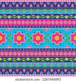 Indian and Pakistani truck art repetitive design, Jingle trucks seamless vector pattern, colorful floral decoration on blue background. 
Colorful repetitive Diwali background 