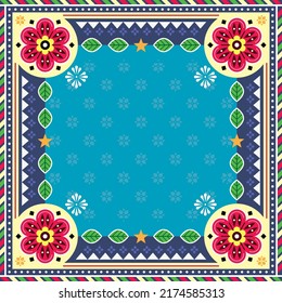 Indian or Pakistani truck art square template vector design - perfect for greeting card, invitation or poster background. Colorful repetitive Dovali pattern with blank space with no text 