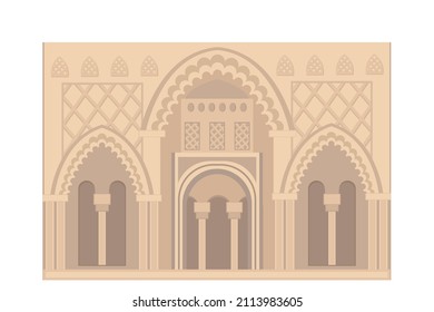 Indian Palace entrance, flat illustration in beige and brown colors, isolated on white background