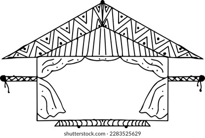 Indian palki black and white line art vector