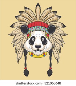 Indian Panda head. Vector illustration