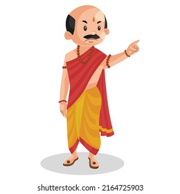 Indian pandit is pointing finger.  Vector graphic illustration. Individually on white background.	