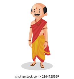 Indian pandit is standing with sad face. Vector graphic illustration. Individually on white background.	