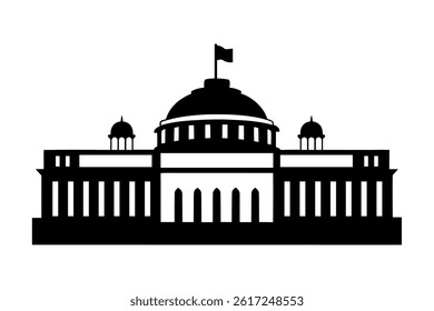 Indian Parliament Flag Twin Dome Monument Government Capital Landmark Vector Silhouette Architecture Political Historic