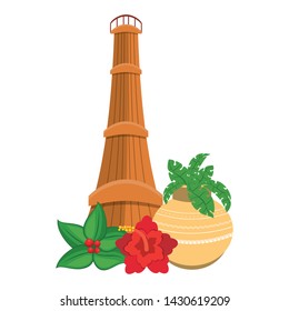 Indian patriotic emblems cartoons tower and lotus flowers isolated vector illustration graphic design