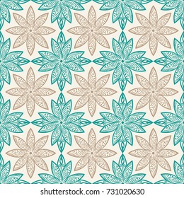 Indian pattern. Arabic, islamic, japanese motifs. Mandala seamless pattern. Ethnic bohemian background. Wrapping and scrapbook paper. Abstract flower. Print for fabric. Vector illustration.