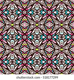 Indian pattern. Ethnic motif. Striped indian seamless pattern, ethnic tribal motifs, zigzag lines, brushstrokes paint in bright colors. Tribal seamless pattern vector. Repeating geometric mesh tiles.