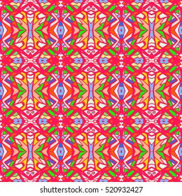 Indian pattern. Ethnic motif. Striped indian seamless pattern, ethnic tribal motifs, zigzag lines, brushstrokes paint in bright colors. Tribal seamless pattern vector. Repeating geometric mesh tiles.