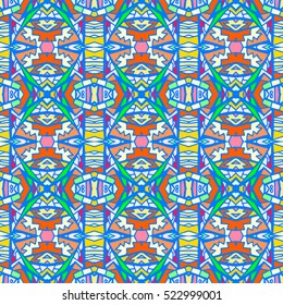 Indian pattern. Ethnic motif. Striped indian seamless pattern, ethnic tribal motifs, zigzag lines, brushstrokes paint in bright colors. Tribal seamless pattern vector. Repeating geometric mesh tiles.
