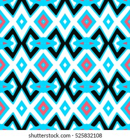 Indian pattern. Ethnic motif. Striped indian seamless pattern, ethnic tribal motifs, zigzag lines, brushstrokes paint in bright colors. Tribal seamless pattern vector. Repeating geometric mesh tiles.