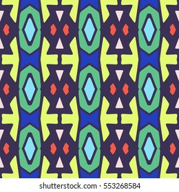 Indian pattern. Ethnic motif. Striped indian seamless pattern, ethnic tribal motifs, zigzag lines, brushstrokes paint in bright colors. Tribal seamless vector. Repeating geometric mesh tiles.