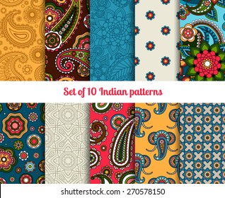 Indian pattern set, bright floral ornaments for backgrounds