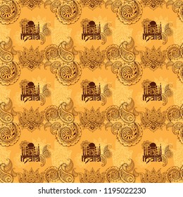 Indian patterns on a bright background. Seamless pattern.